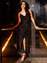 IS.U  Black Front Slit Maxi Dress
