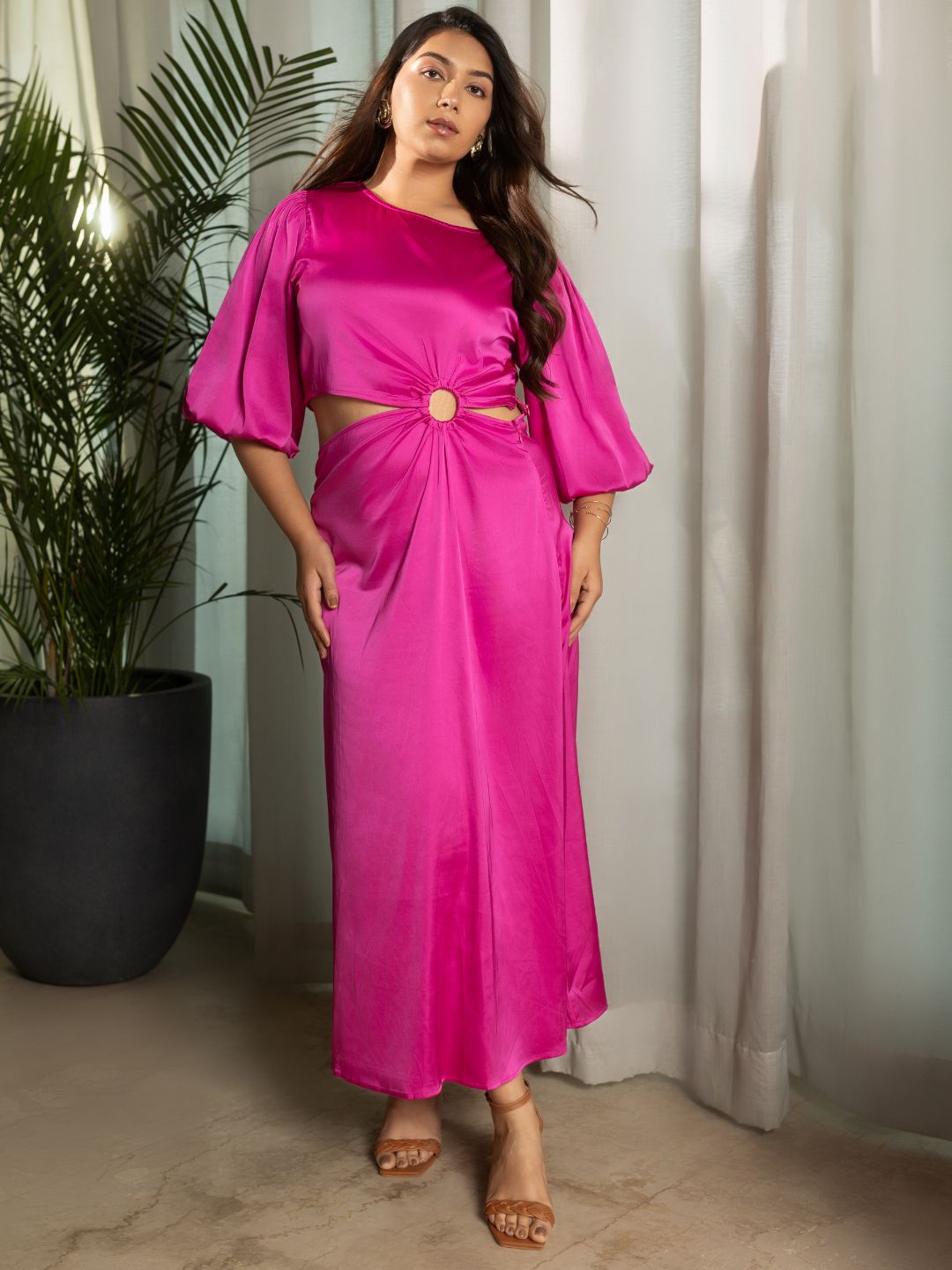 strapless open back dress Buy Trendy Pink Puff Sleeve Cut-Out Maxi Dress