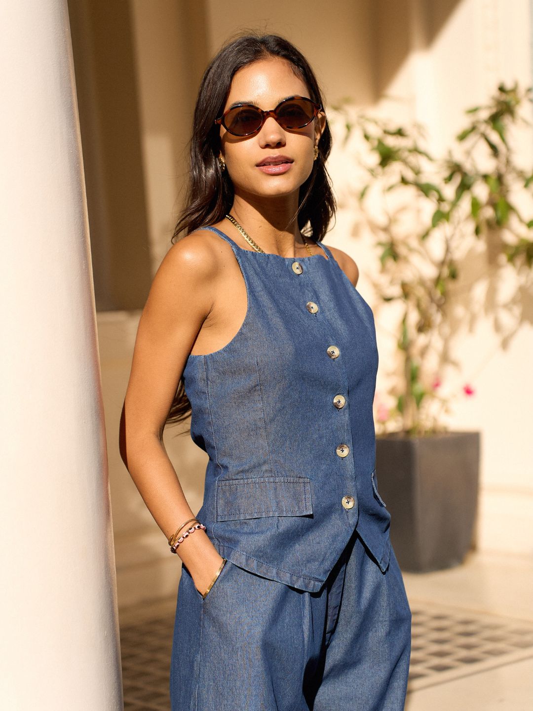 Light Blue Denim Vest Top