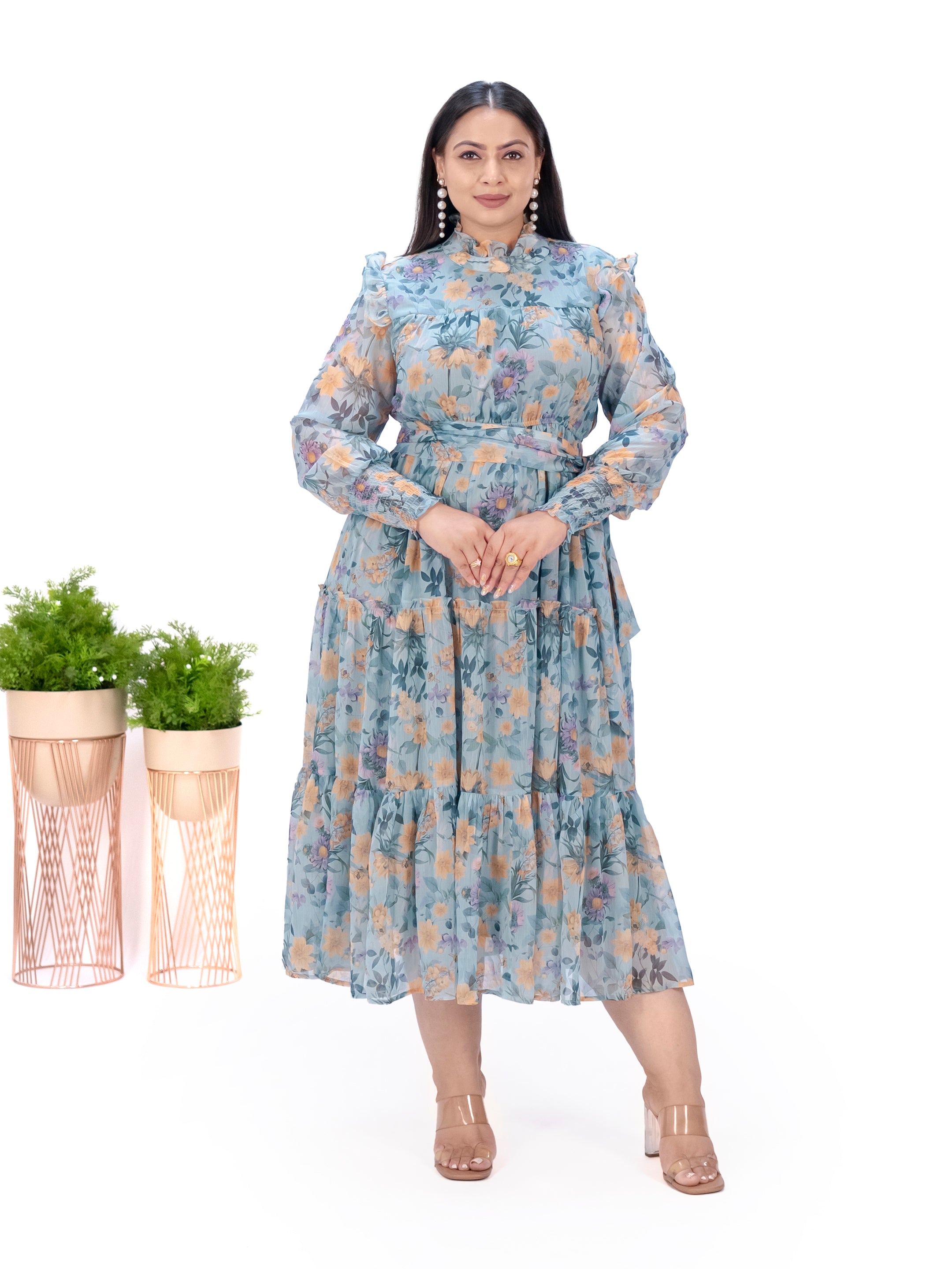 IS.U Green Floral Tiered Midaxi Dress