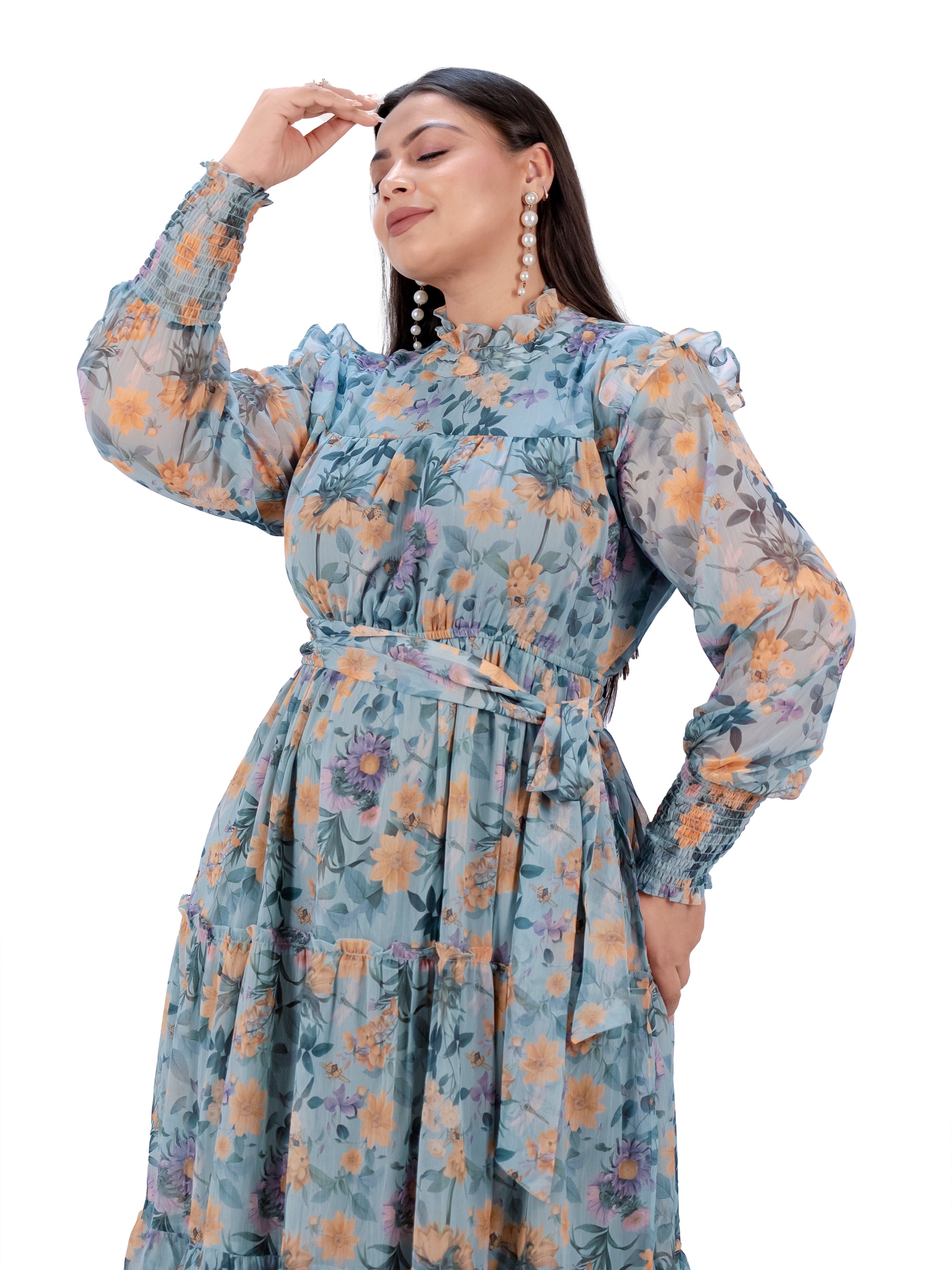 IS.U Green Floral Tiered Midaxi Dress