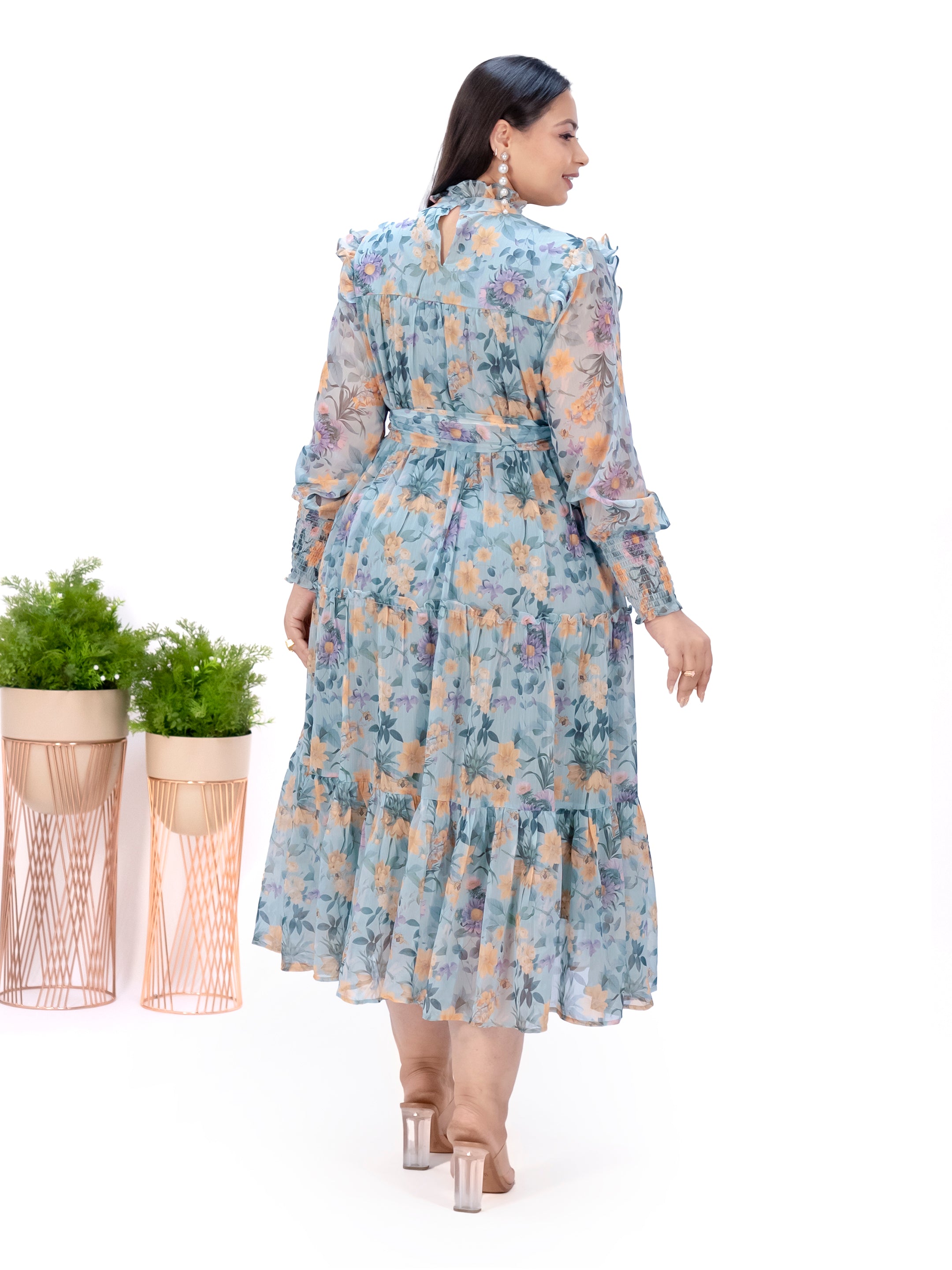 IS.U Green Floral Tiered Midaxi Dress