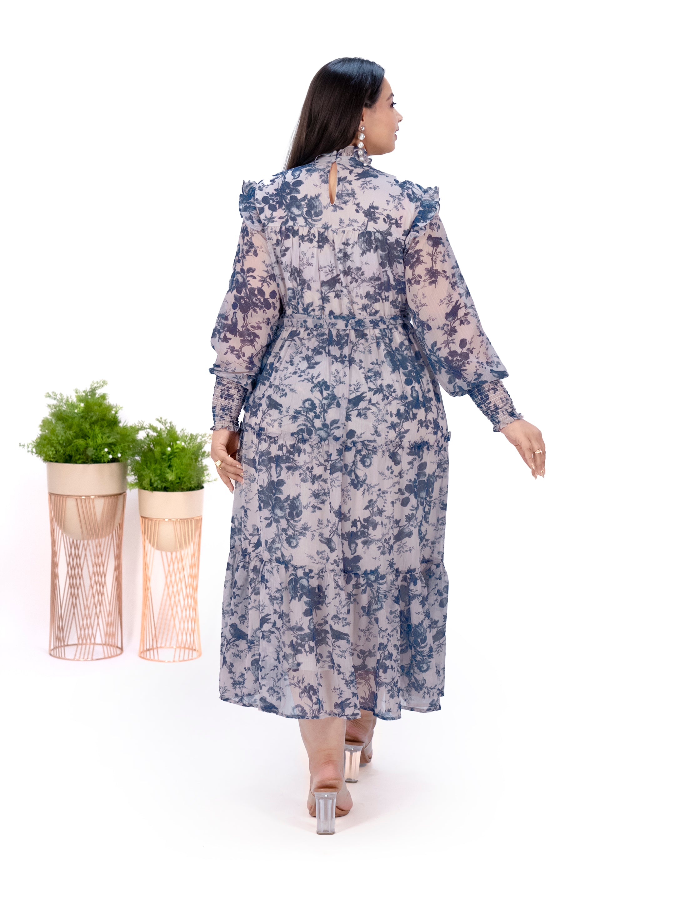 IS.U Blue Floral Tiered Midaxi Dress