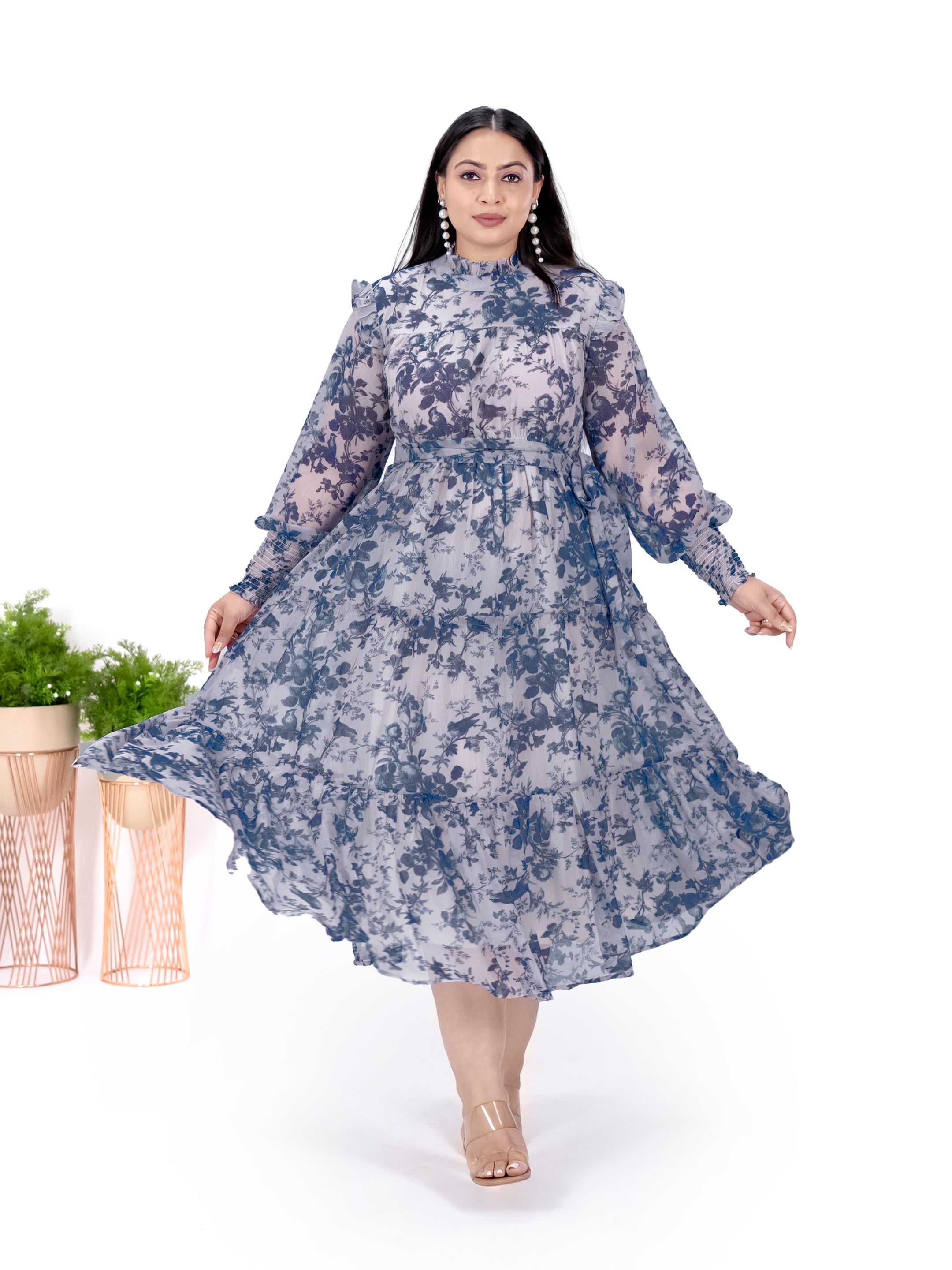 IS.U Blue Floral Tiered Midaxi Dress