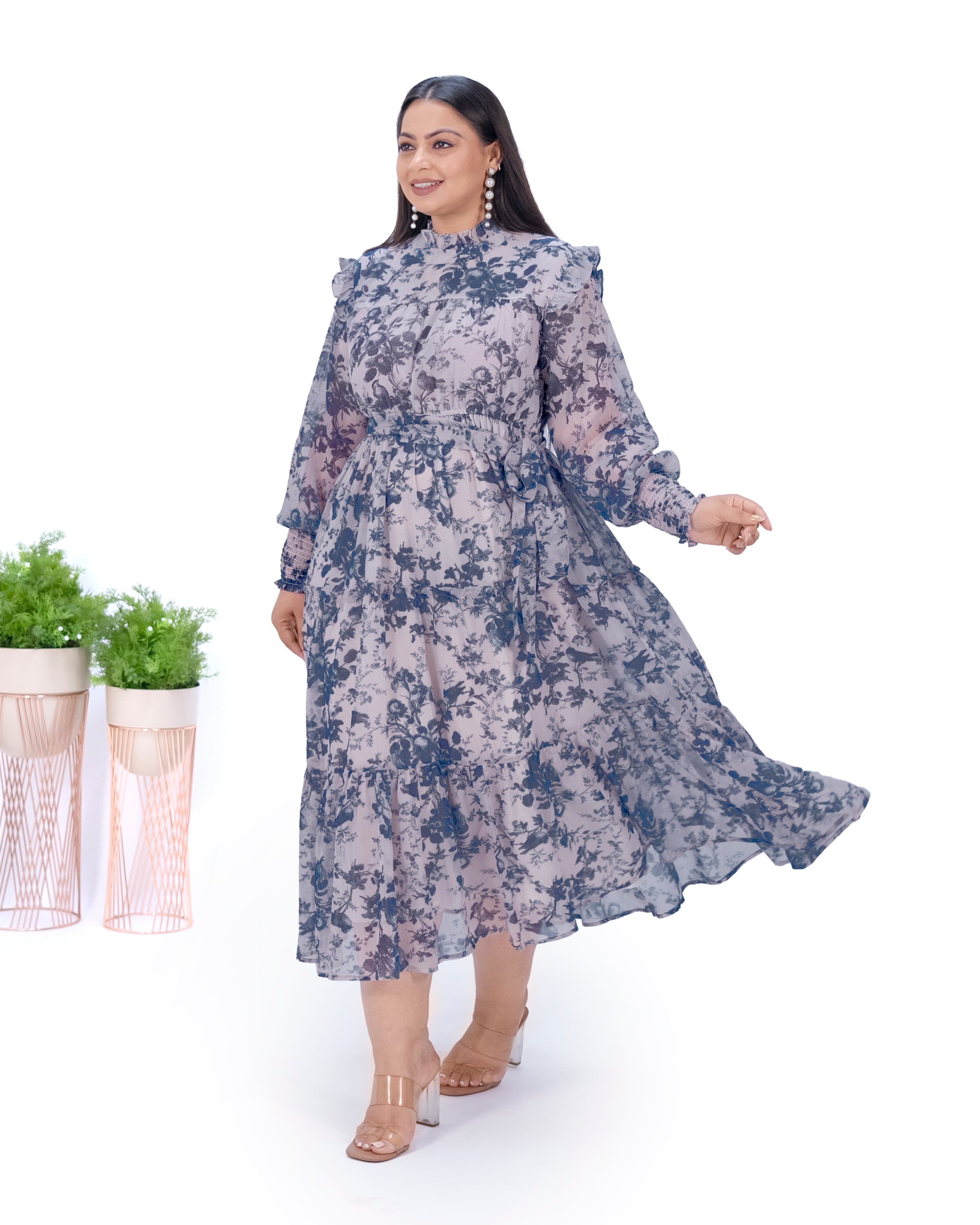 IS.U Blue Floral Tiered Midaxi Dress