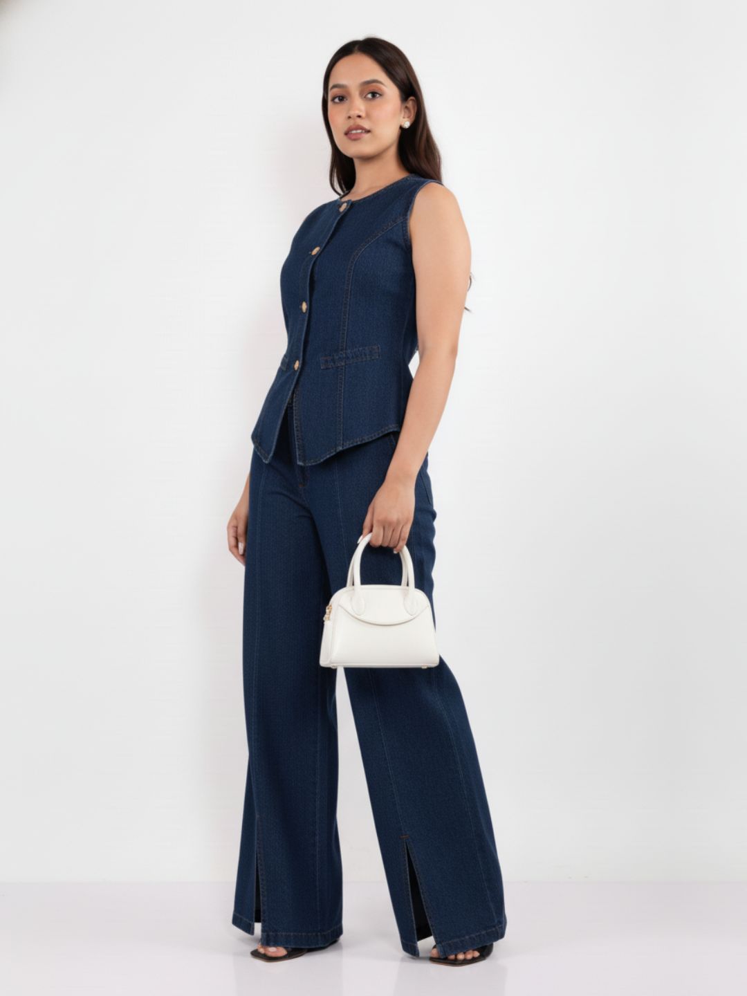 IS.U Dark Blue Structured Denim Co-ord Set
