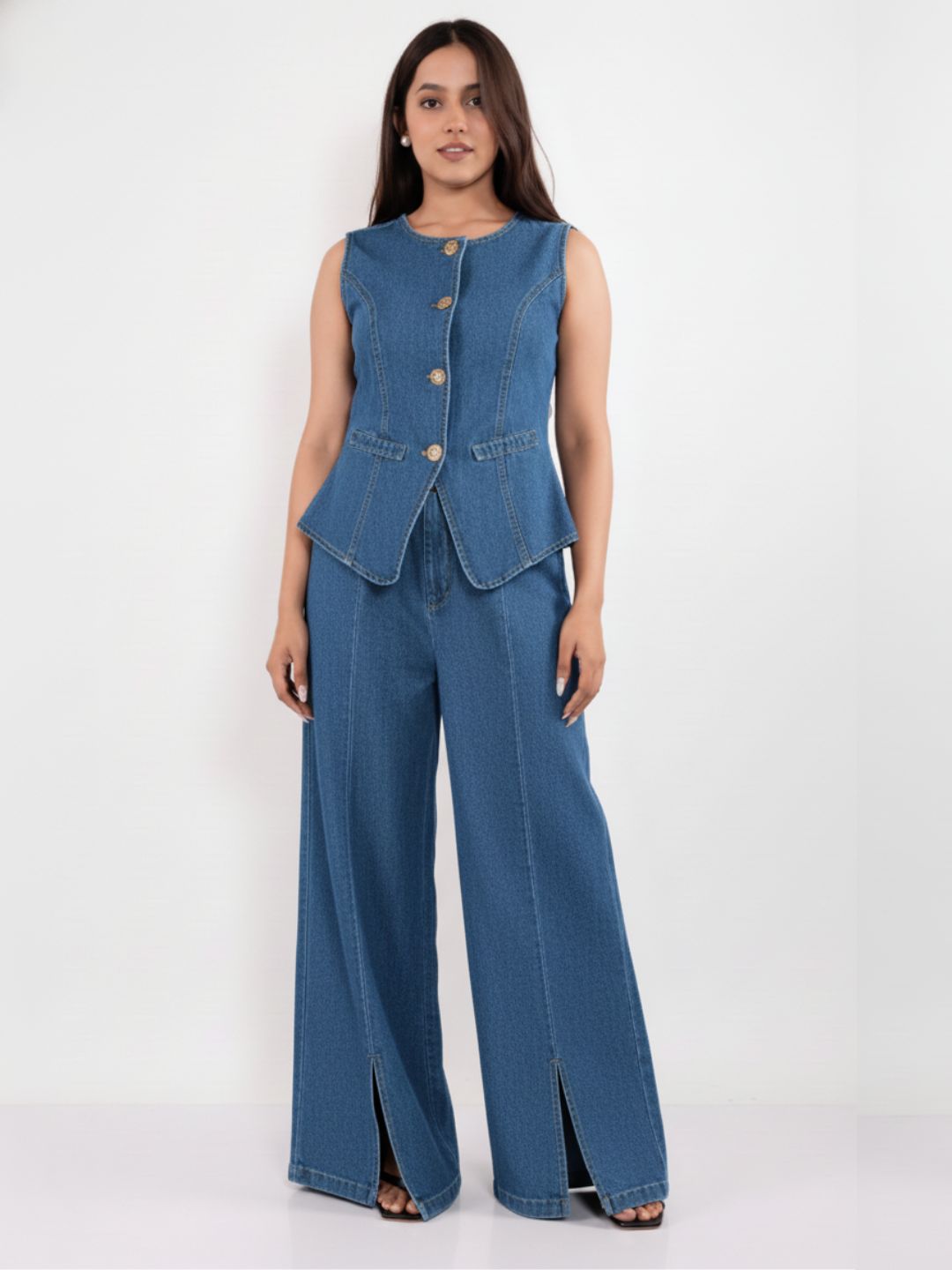 IS.U Medium Blue Structured Denim Co-ord Set
