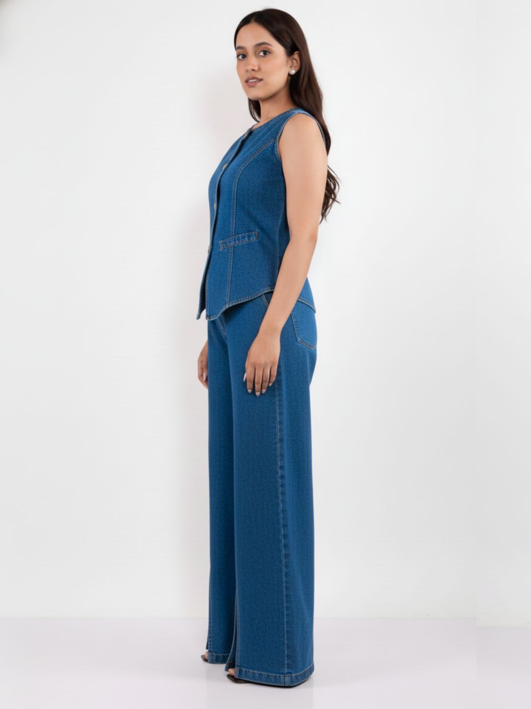 IS.U Medium Blue Structured Denim Co-ord Set
