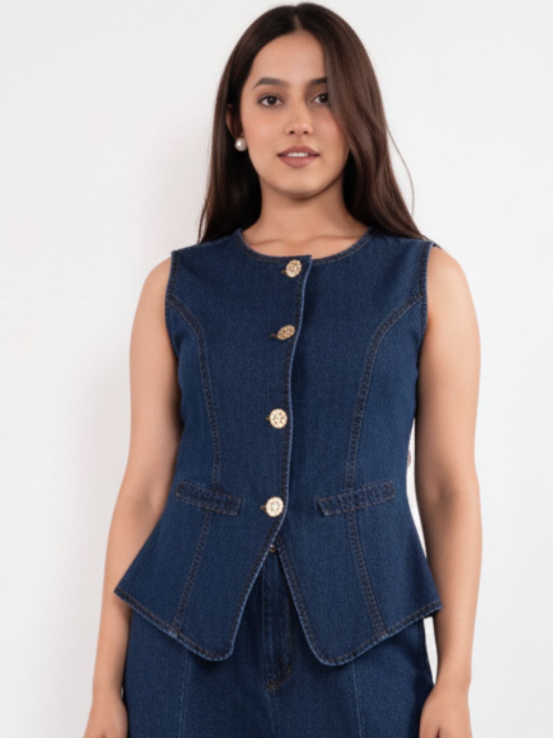IS.U Dark Blue Structured Denim Waistcoat