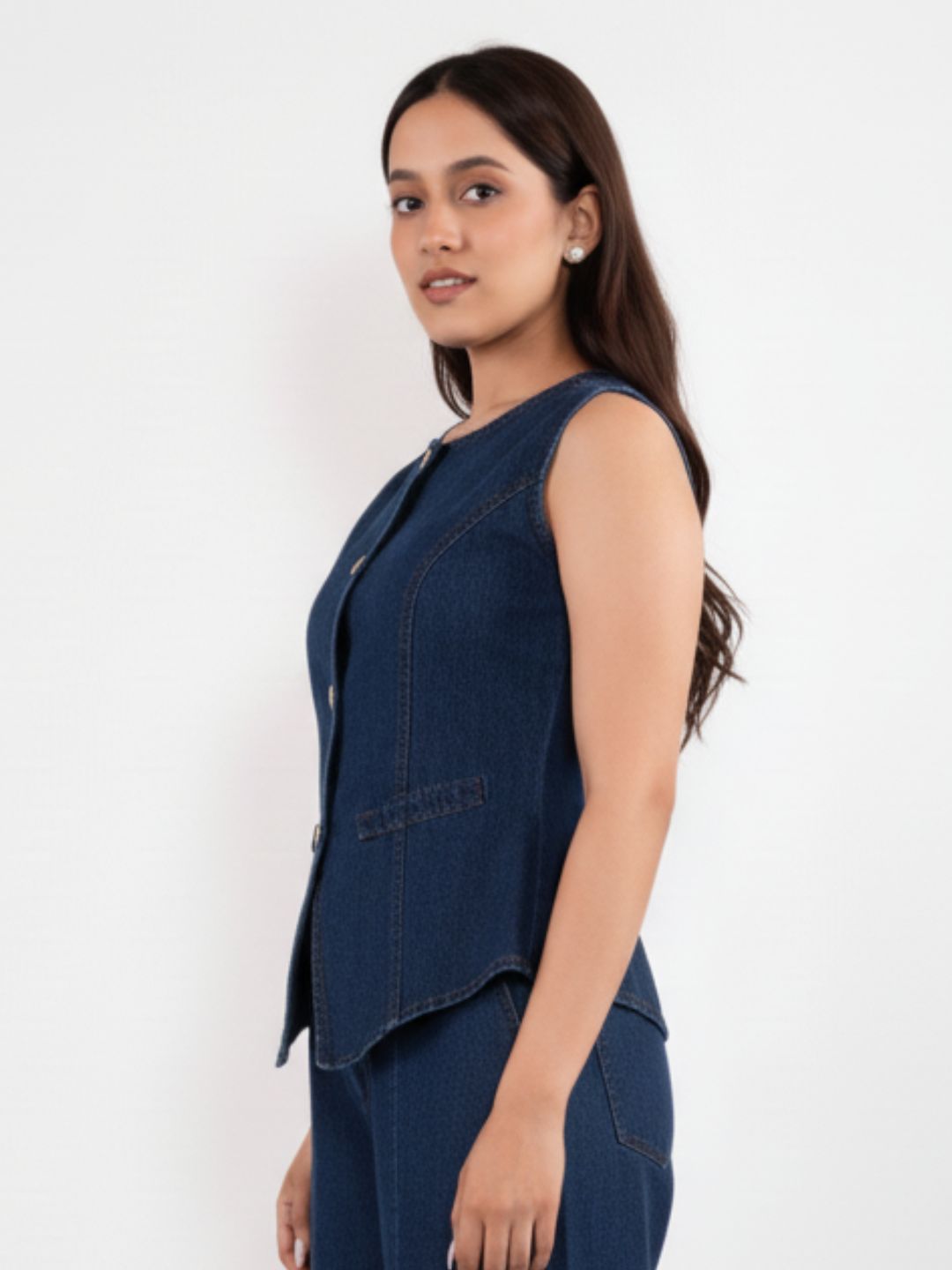 IS.U Dark Blue Structured Denim Waistcoat