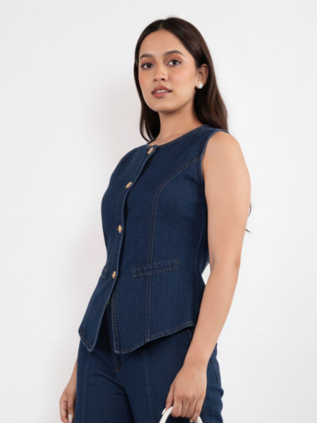 IS.U Dark Blue Structured Denim Waistcoat