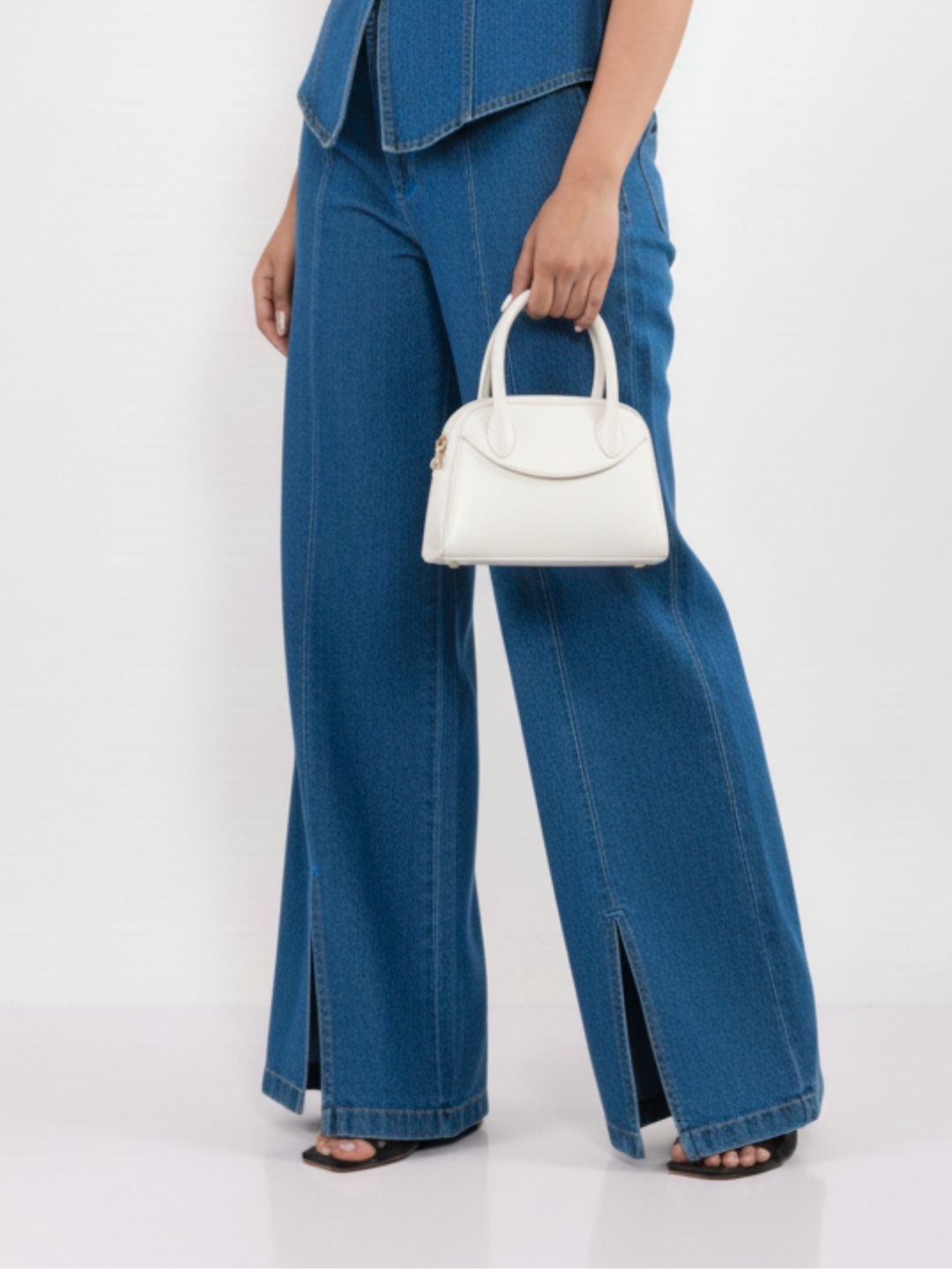 IS.U Medium Blue High-Wait Denim Slit Pants