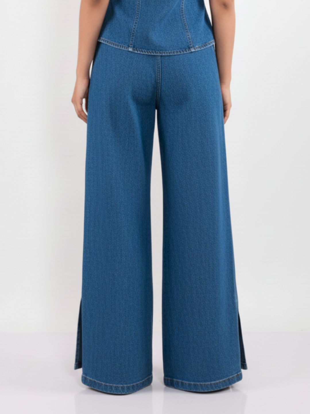 IS.U Medium Blue High-Wait Denim Slit Pants