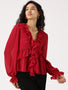 IS.U Magenta V-Neck Ruffled Top