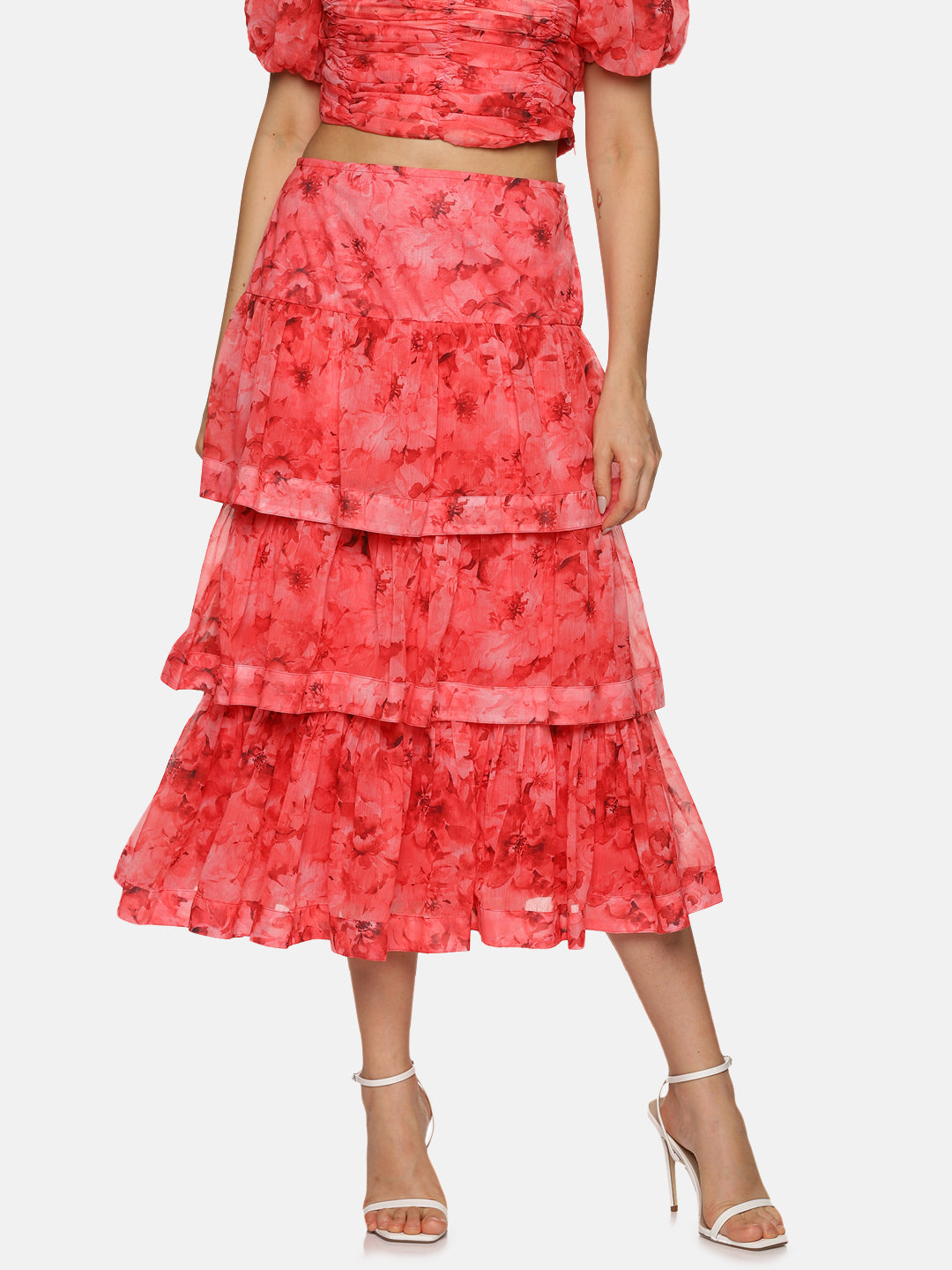 Buy Corset Floral Coral Ruching Dress Online At best Price