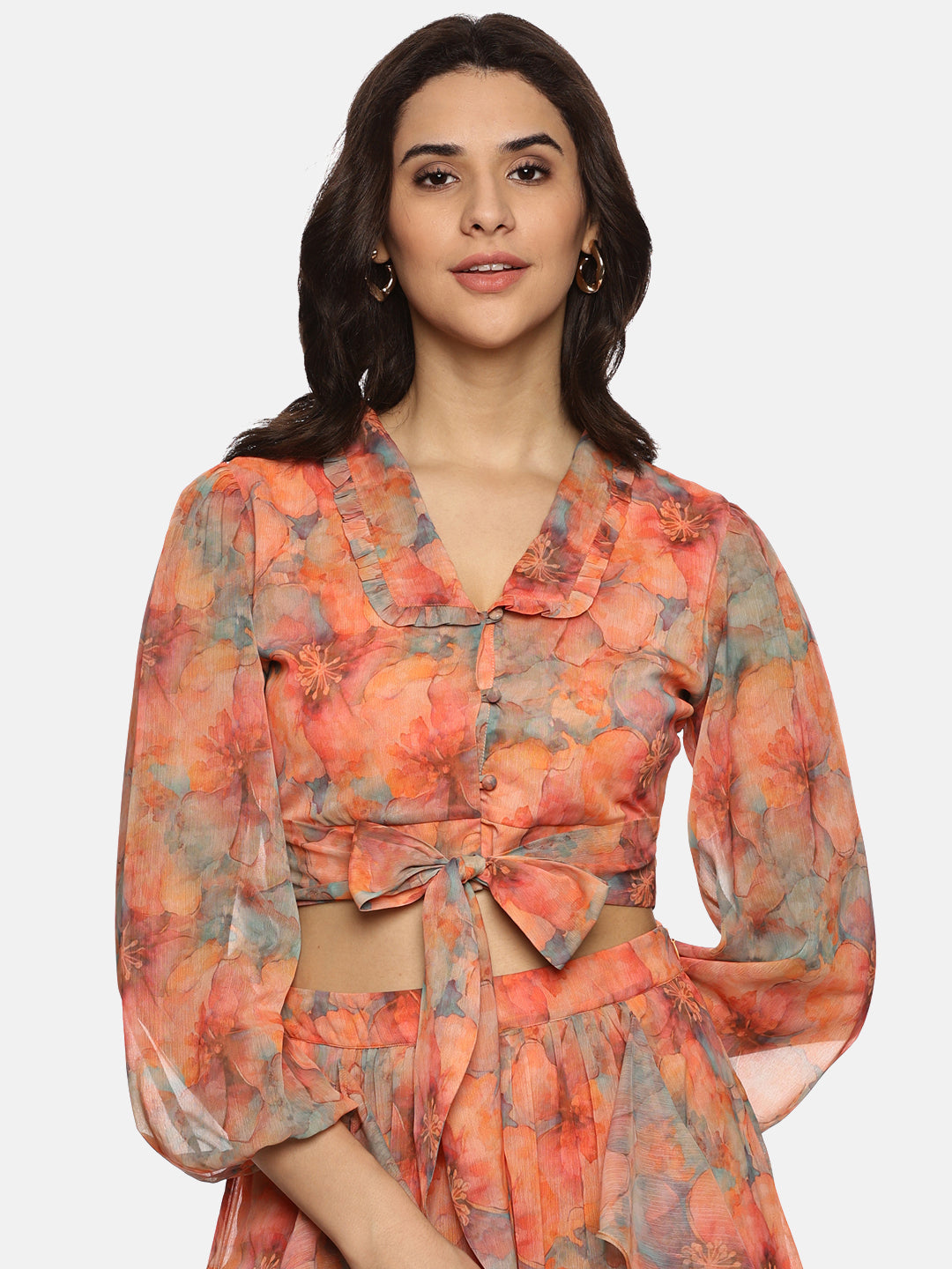 Buy Orange Crop Top For Women In Full Sleeve