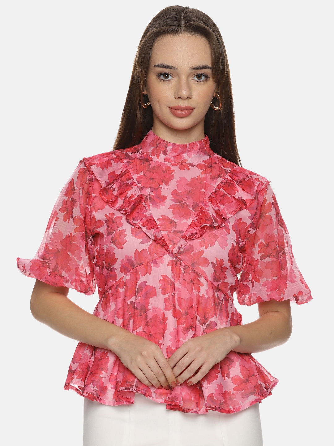 Buy High Neck Peplum Top For Women In Pink