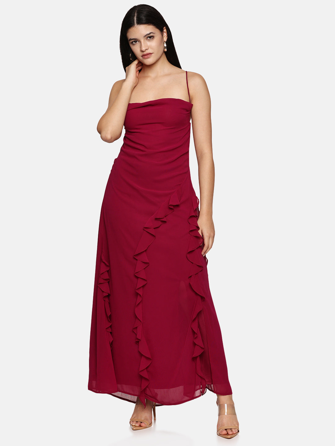 Chiffon cowl neck dress for ladies
