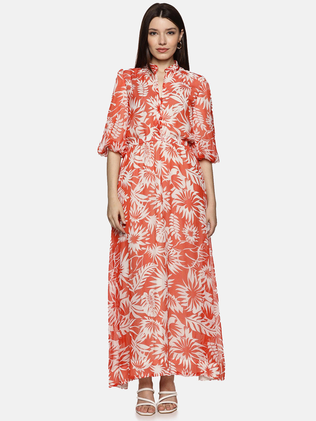 Red Baloon Sleeve Dress