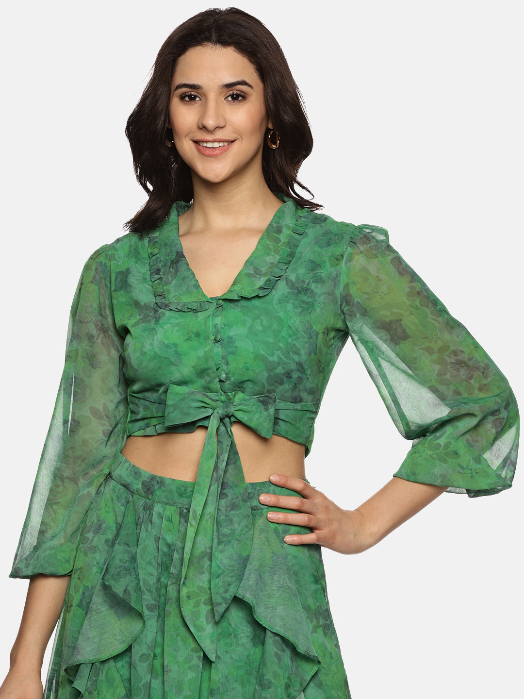 Buy Green Crop Top For Women In Full Sleeve