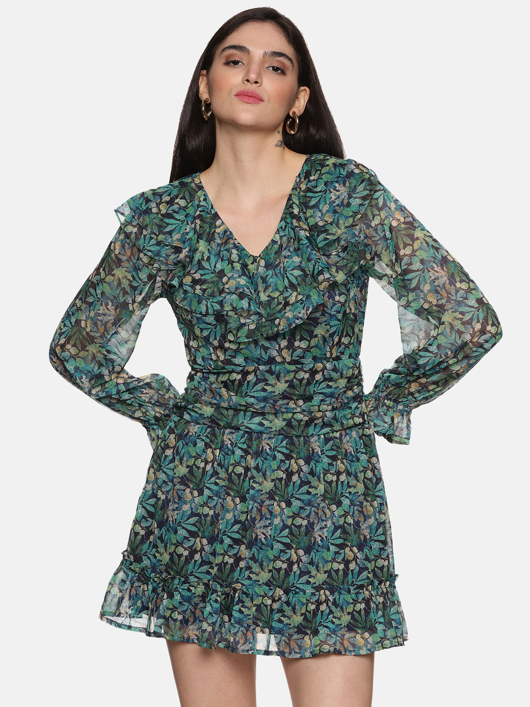 Buy Green Ruffle Mini Dress For Women