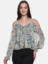 IS.U Floral Green Cold Shoulder Top
