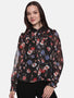 IS.U Floral Black Smocked Sleeve Top