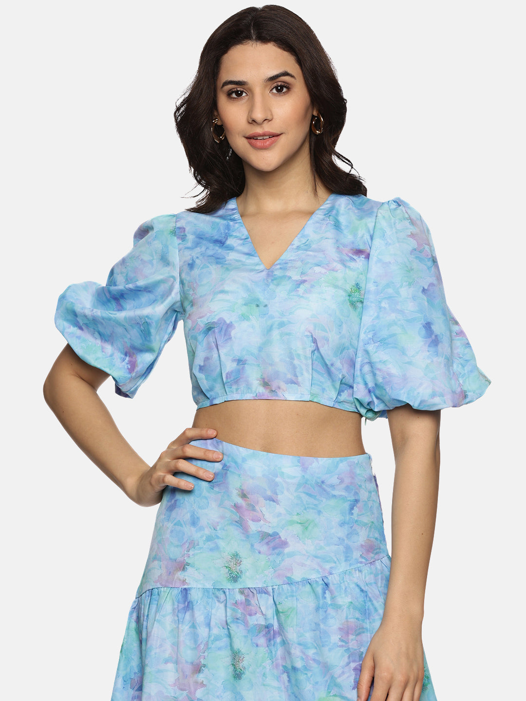 Buy Puff Sleeve Crop Top For Women In Blue
