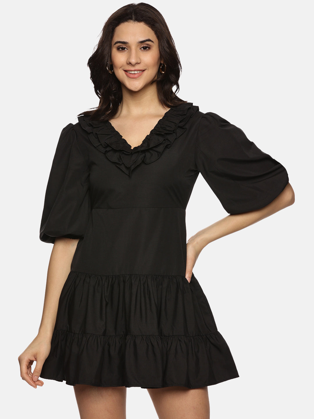 Buy Puff Sleeve Mini Dress For Women In Black