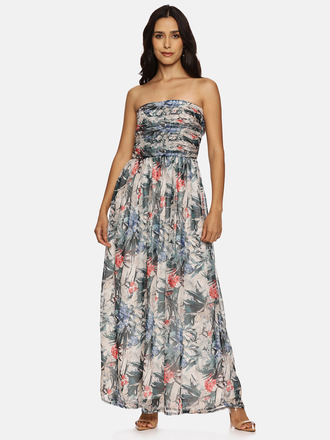 IS.U Floral Multicolor Front Gathered Maxi Dress