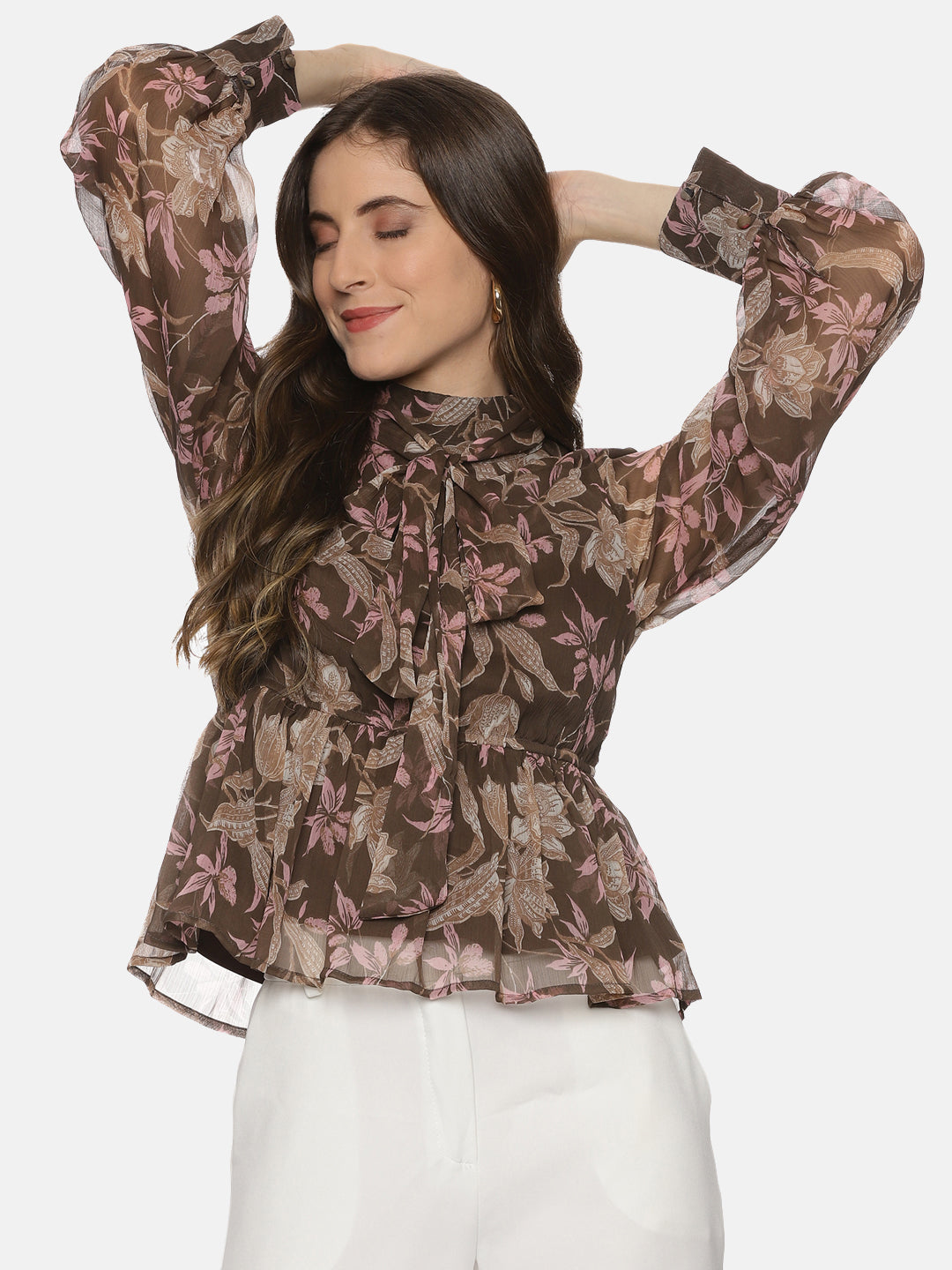 Brown Peplum Top For women