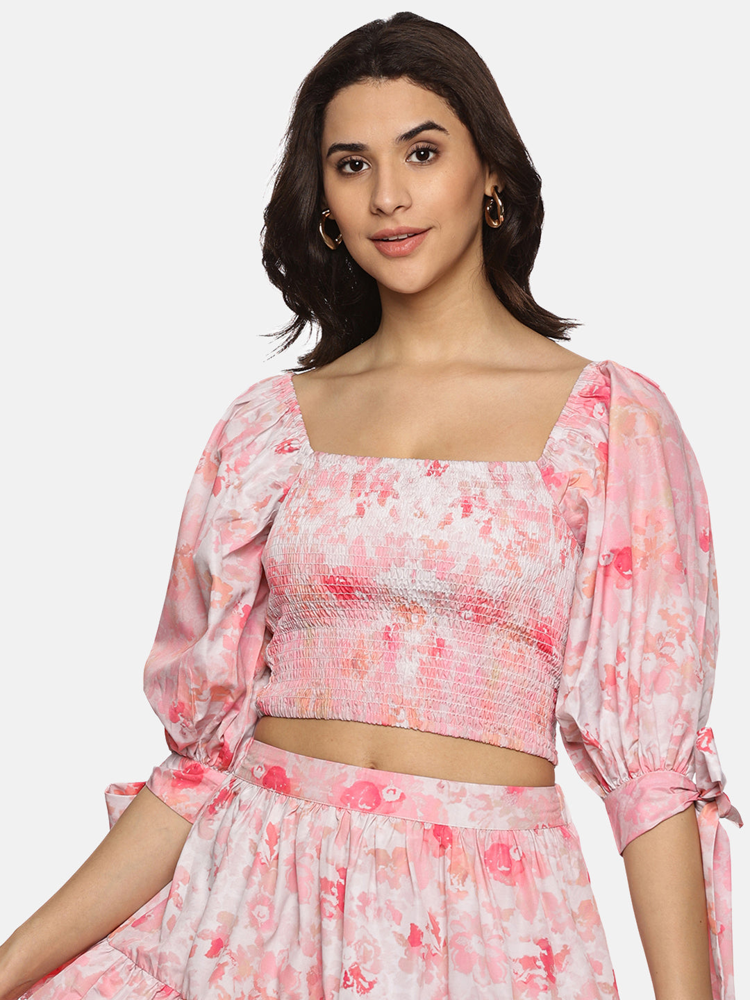 Buy Pink Printed Floral Poly Poplin Fabric | Co-ord Set Online In India