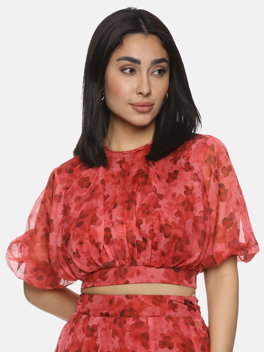 Buy Red Puffed Crop Top For Women