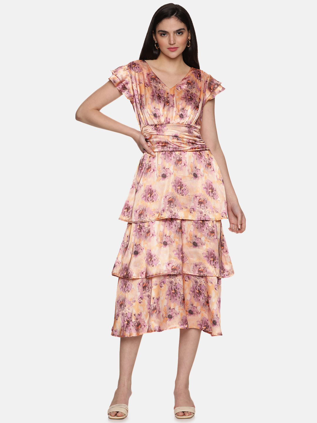 Buy Cap Sleeve Midaxi Dress For Women In Peach