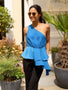 IS.U Blue One Shoulder Ruffle Top