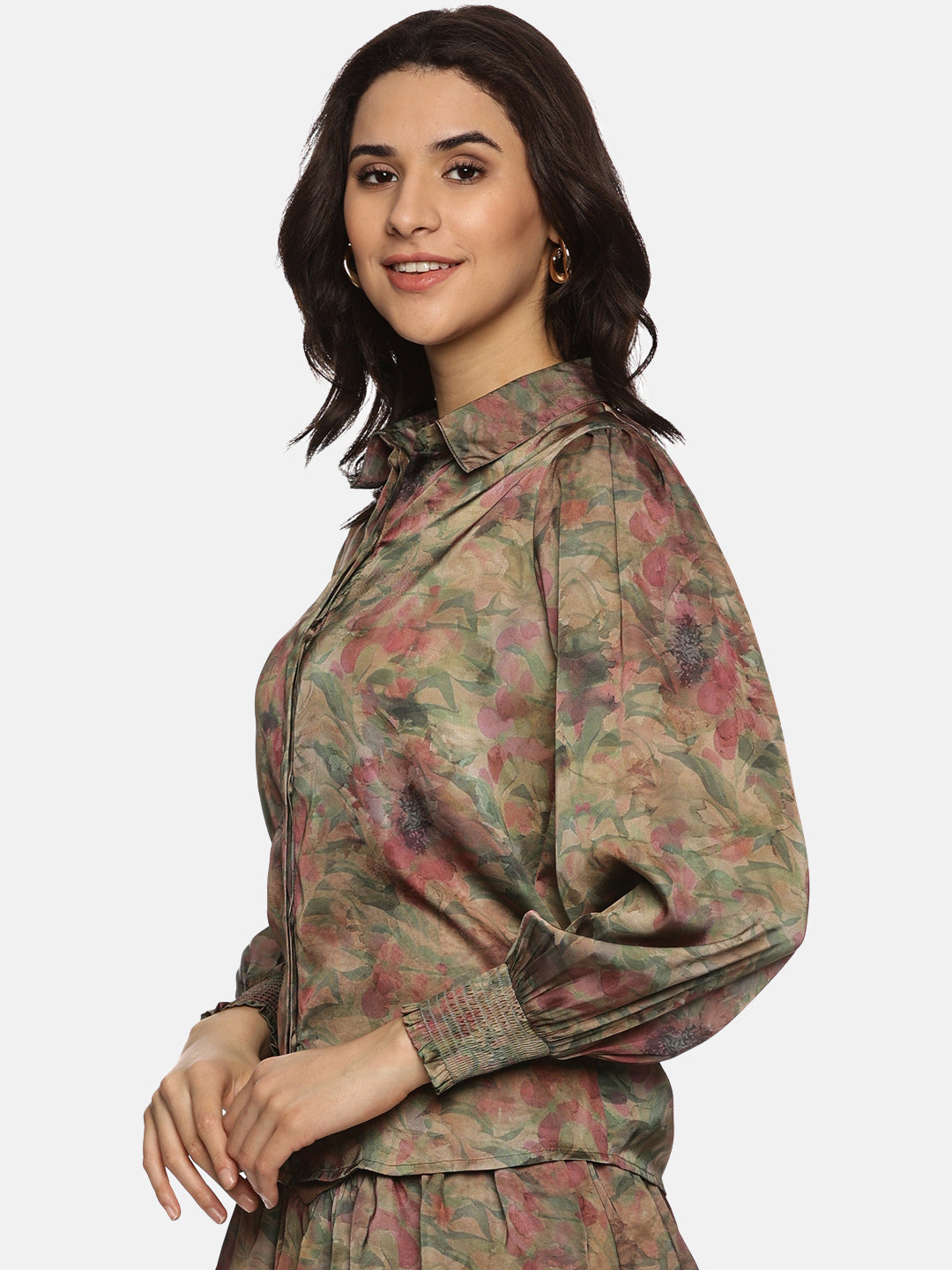 Buy Brown Floral Satin Shirt For women Online In India