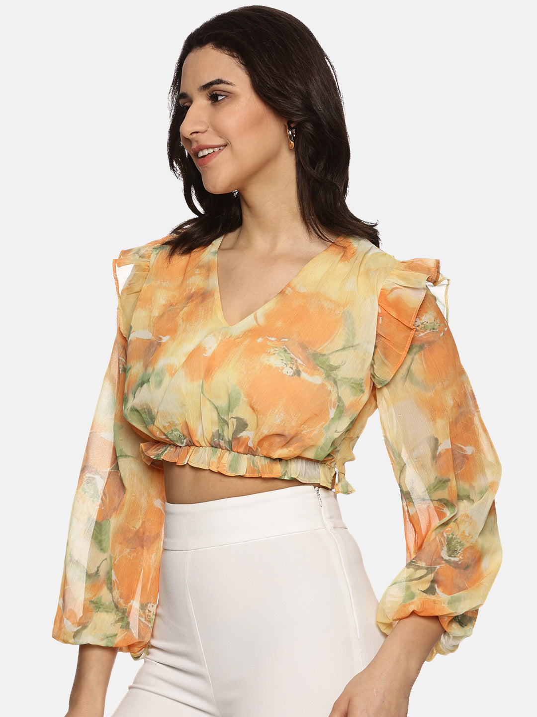 Buy Yellow Crop Top For Women In Long Sleeve