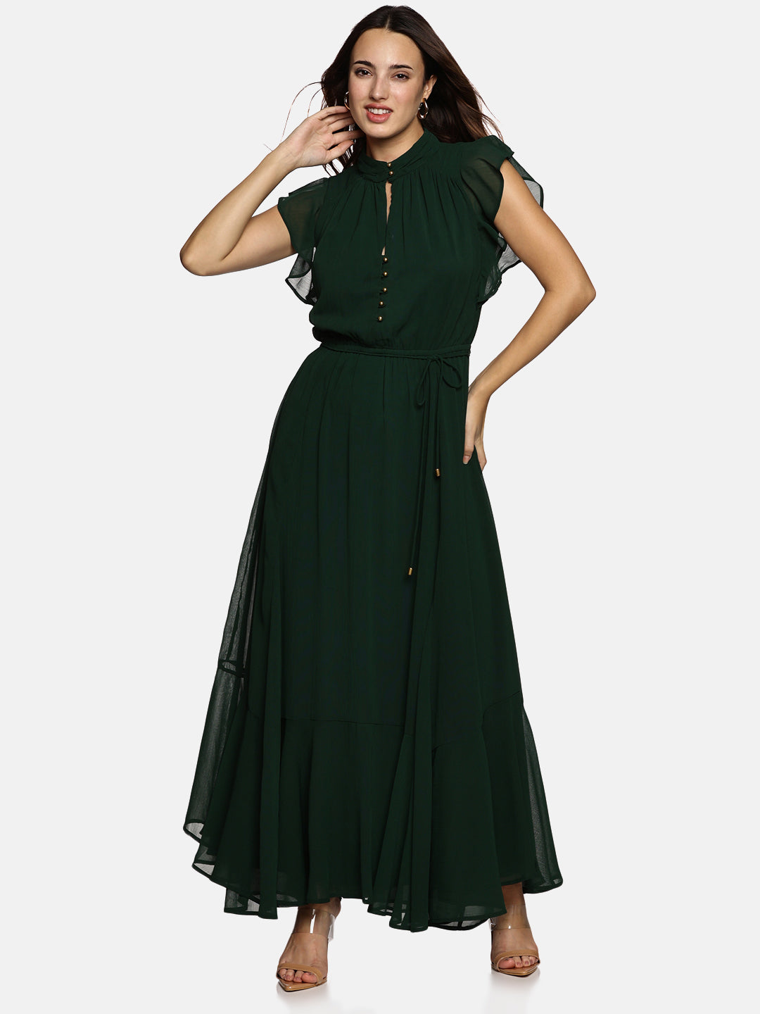 Floral Green Frilled Dress