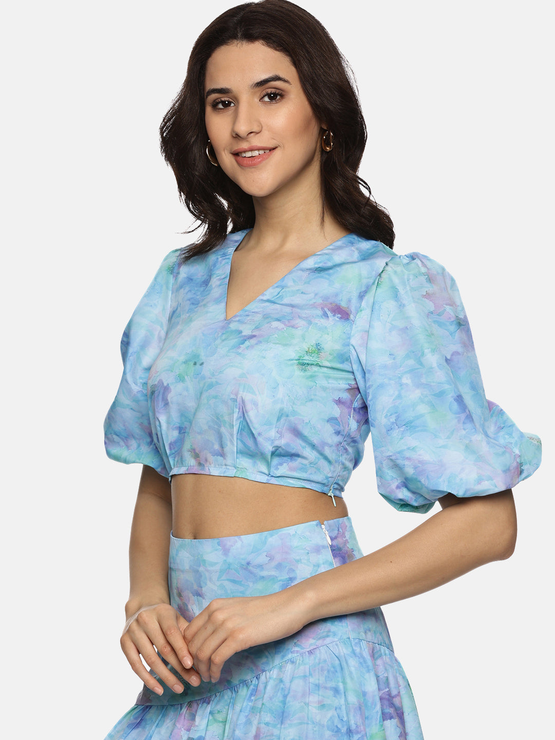 Buy Puff Sleeve Crop Top For Women In Blue