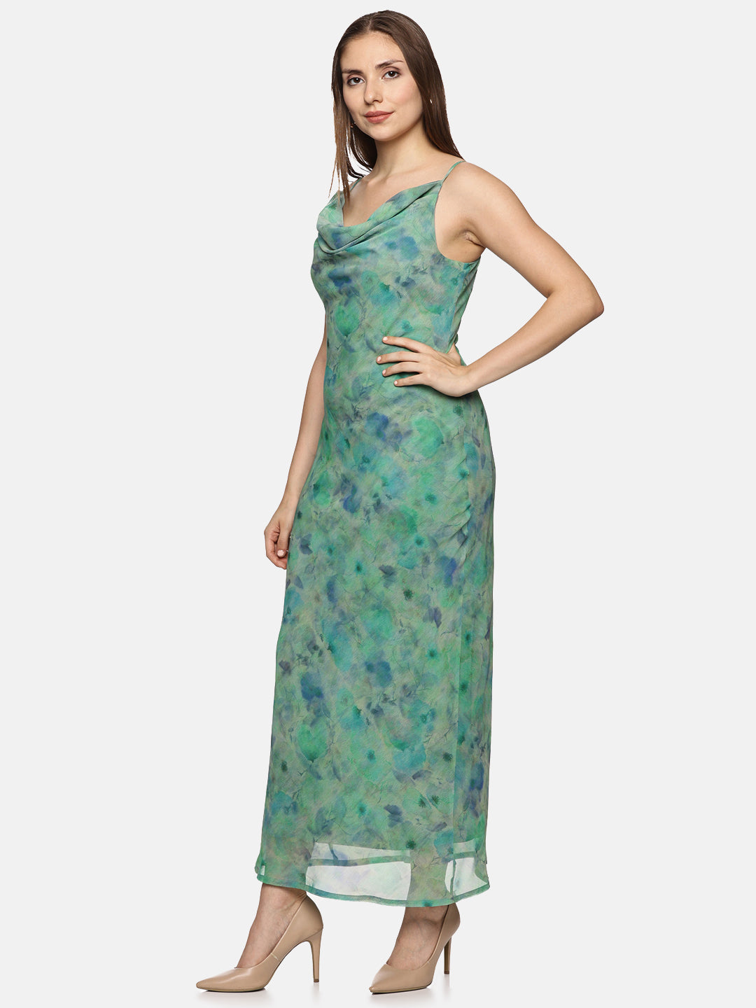 Green Cowl Neck Dress For Women