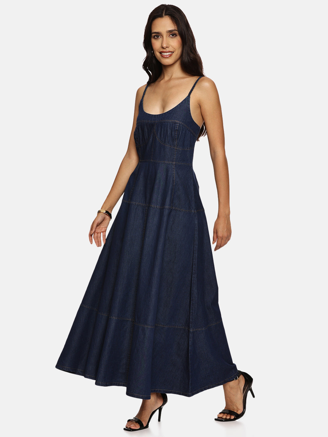Buy Stylish Dark Blue Denim Midaxi Dress Online