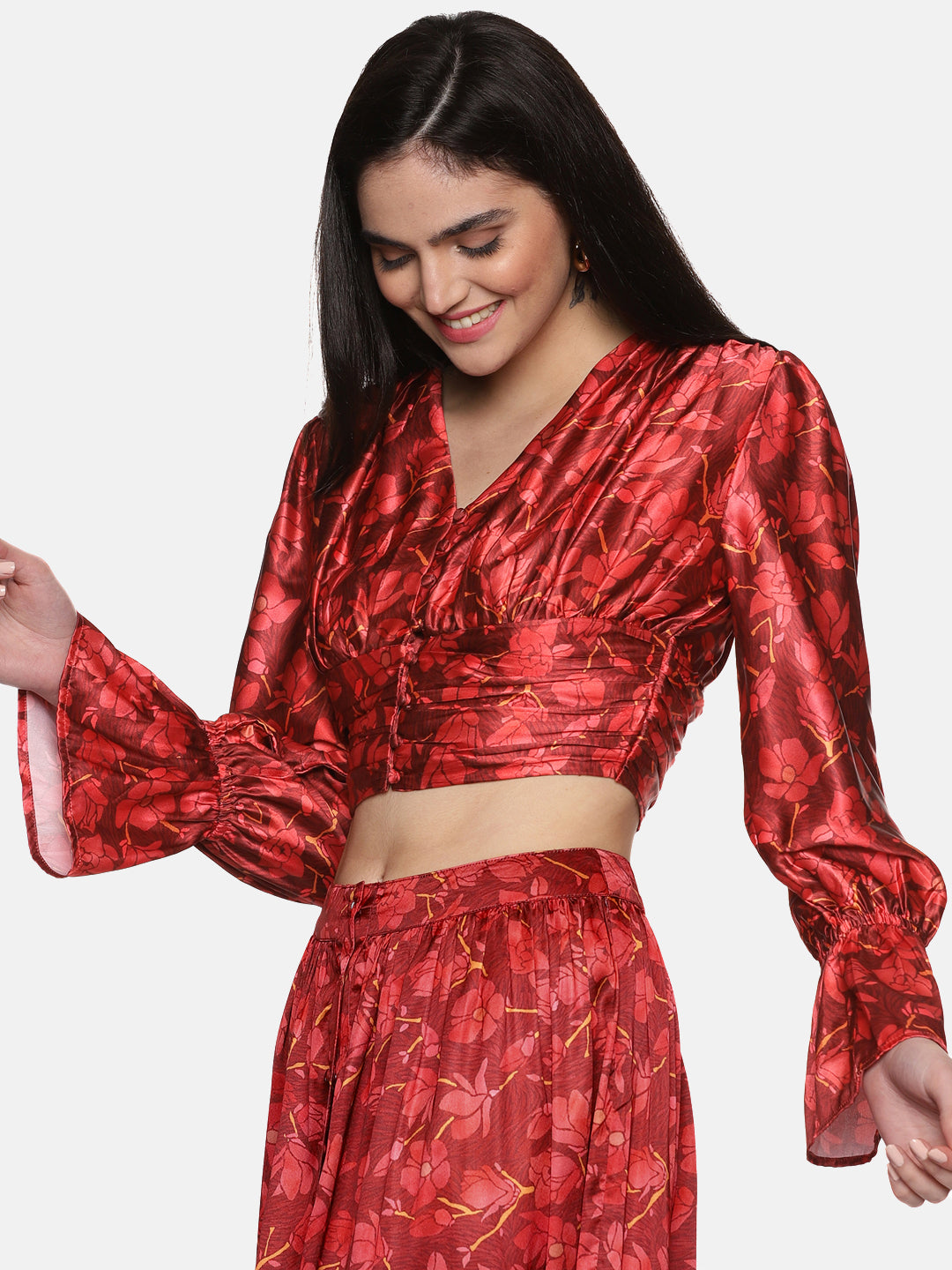 Buy Full Sleeve Crop Top For Women In Maroon