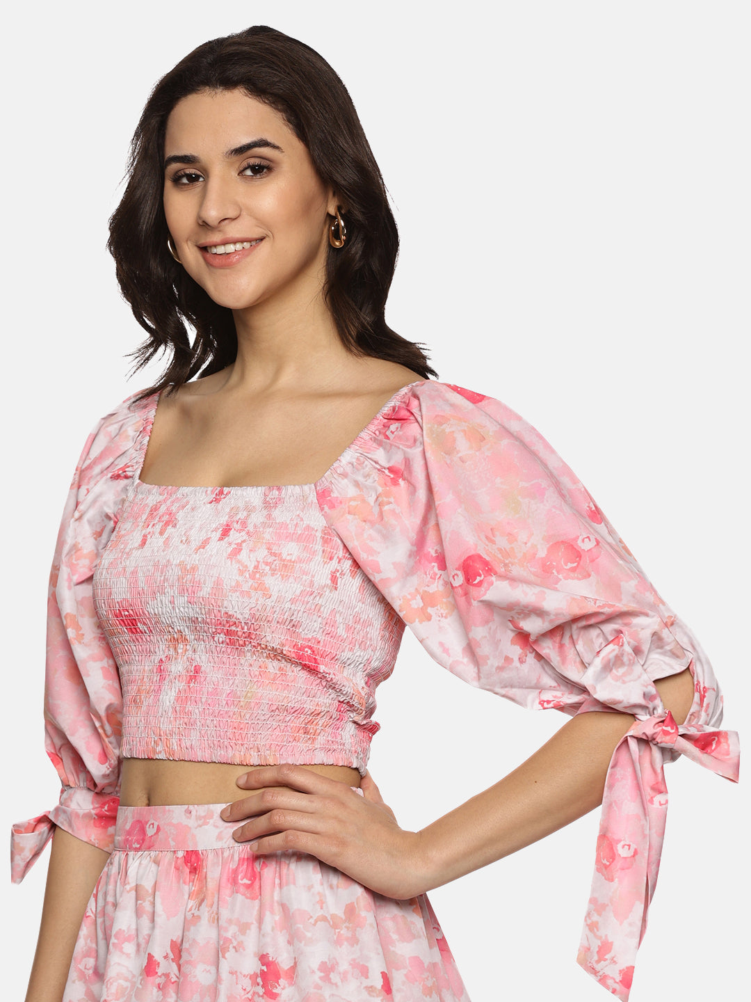 Buy Pink Printed Floral Poly Poplin Fabric | Co-ord Set Online In India