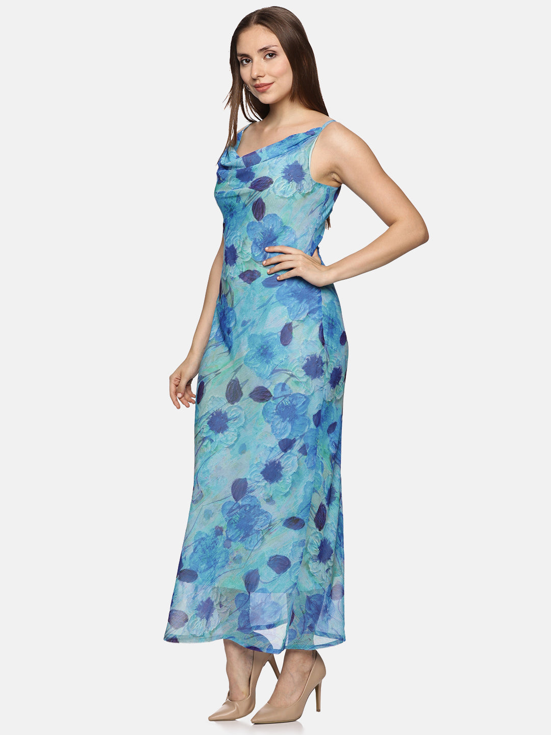 Buy Cowl Neck Slip Dress For Women In Blue