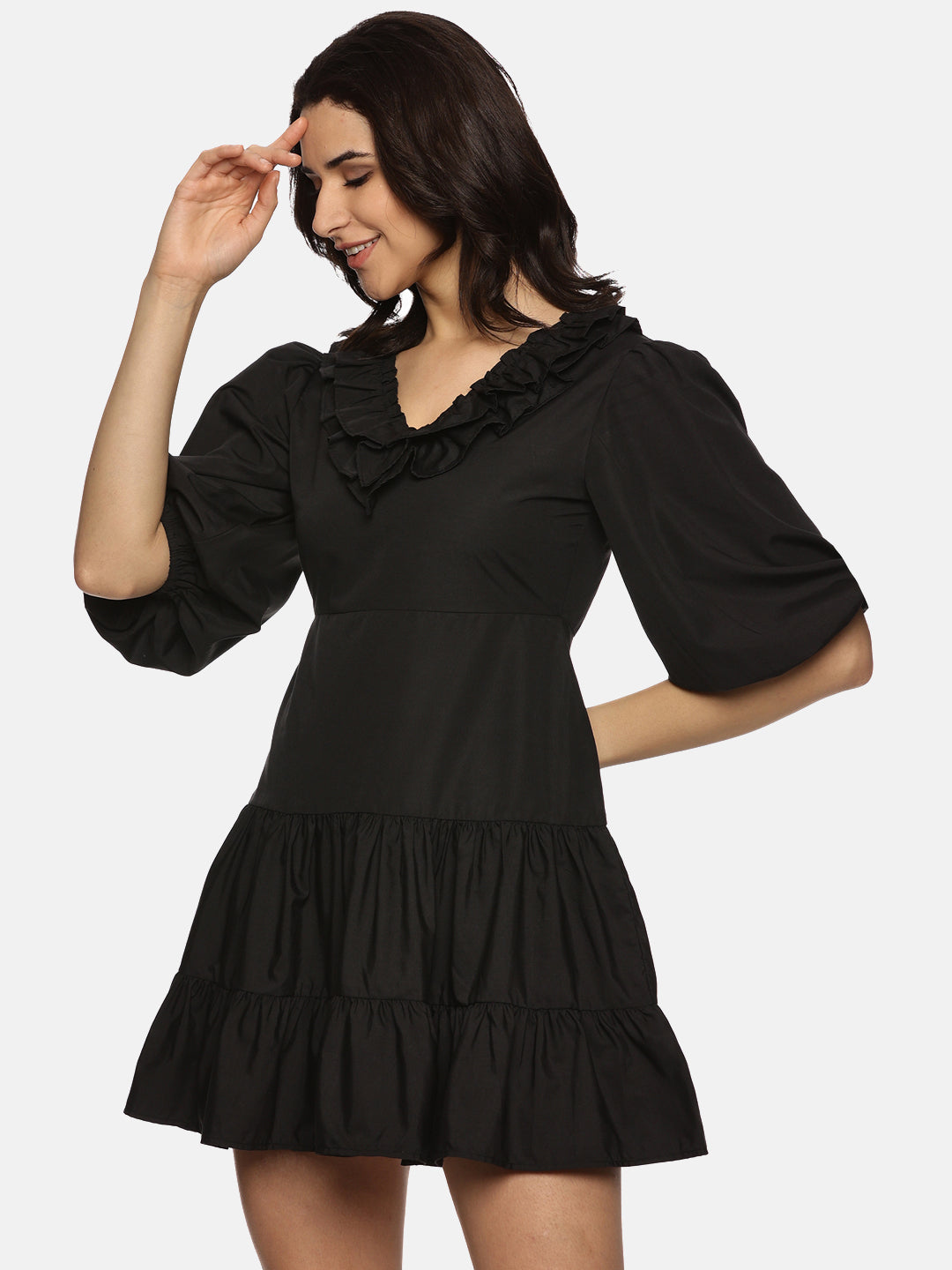 Buy Puff Sleeve Mini Dress For Women In Black