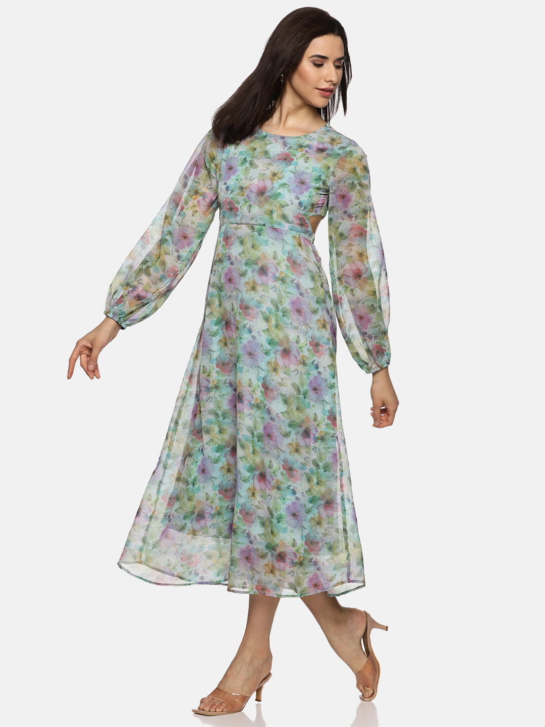 Buy multicolor printed midaxi dress for women