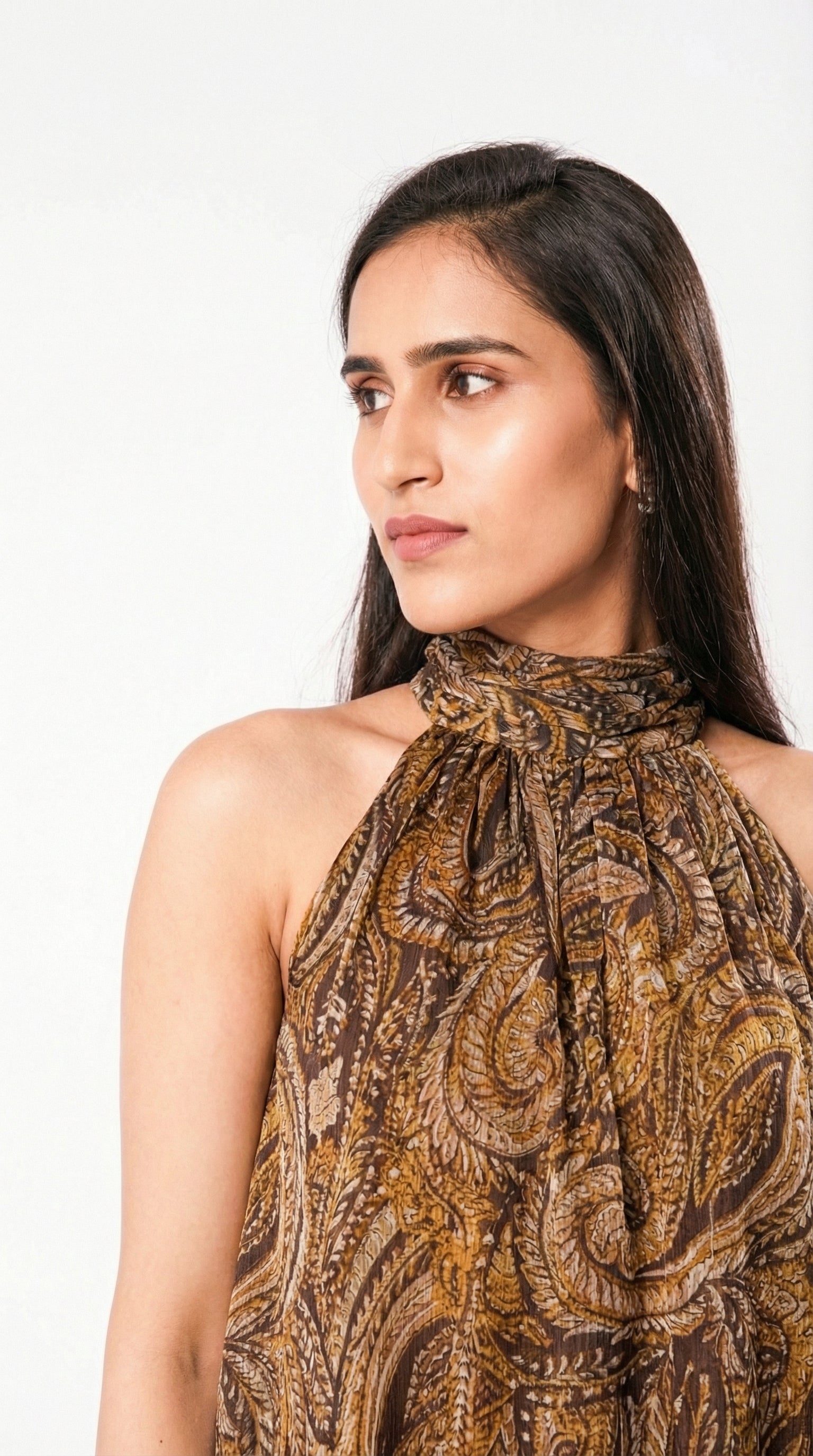 IS.U Multicolor Halter-Neck Chiffon Long Top