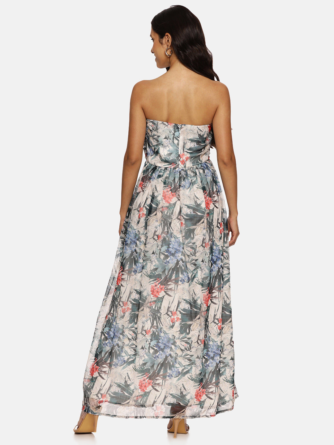 IS.U Floral Multicolor Front Gathered Maxi Dress