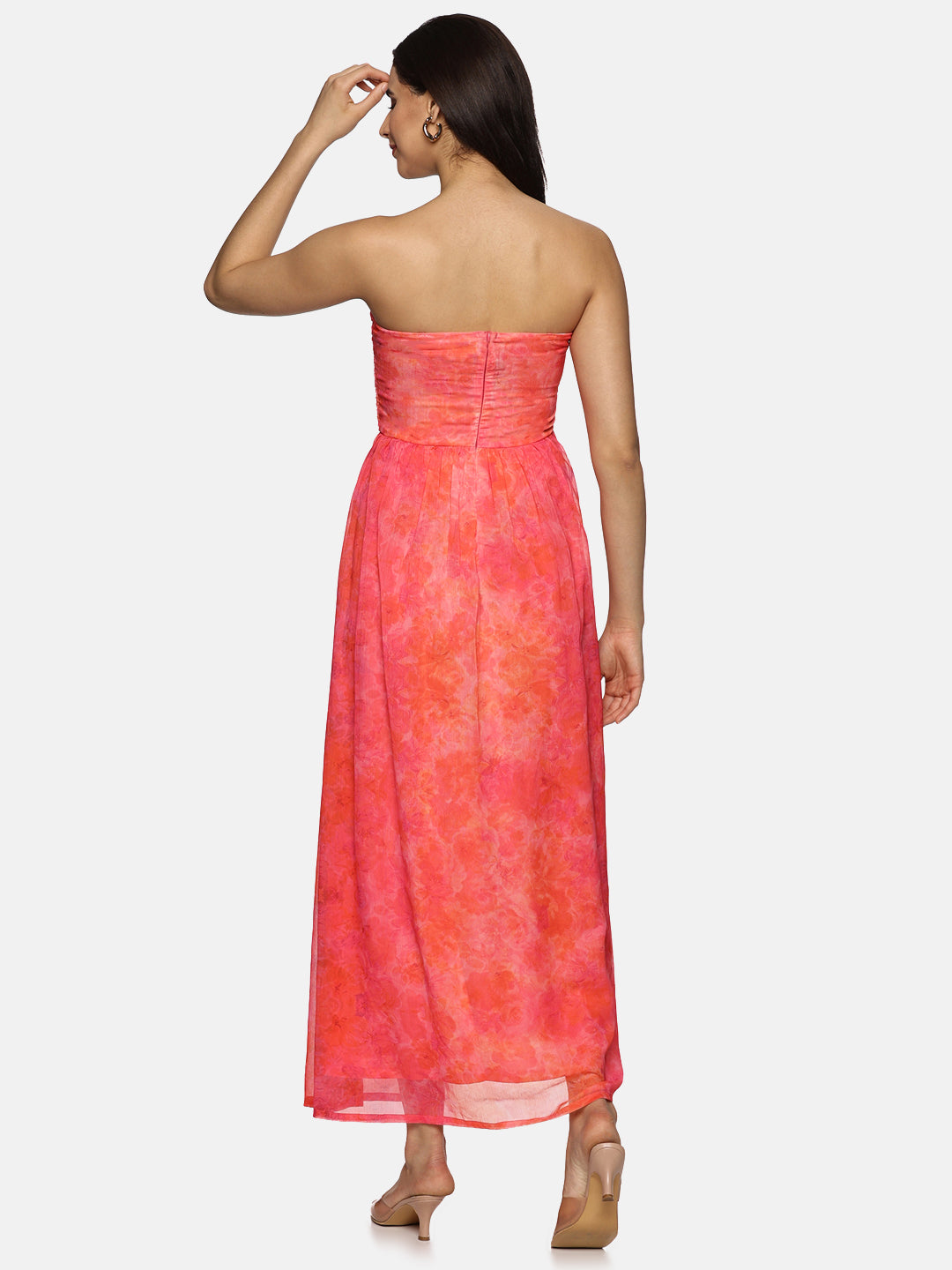 IS.U Floral Pink Front Gathered Maxi Dress