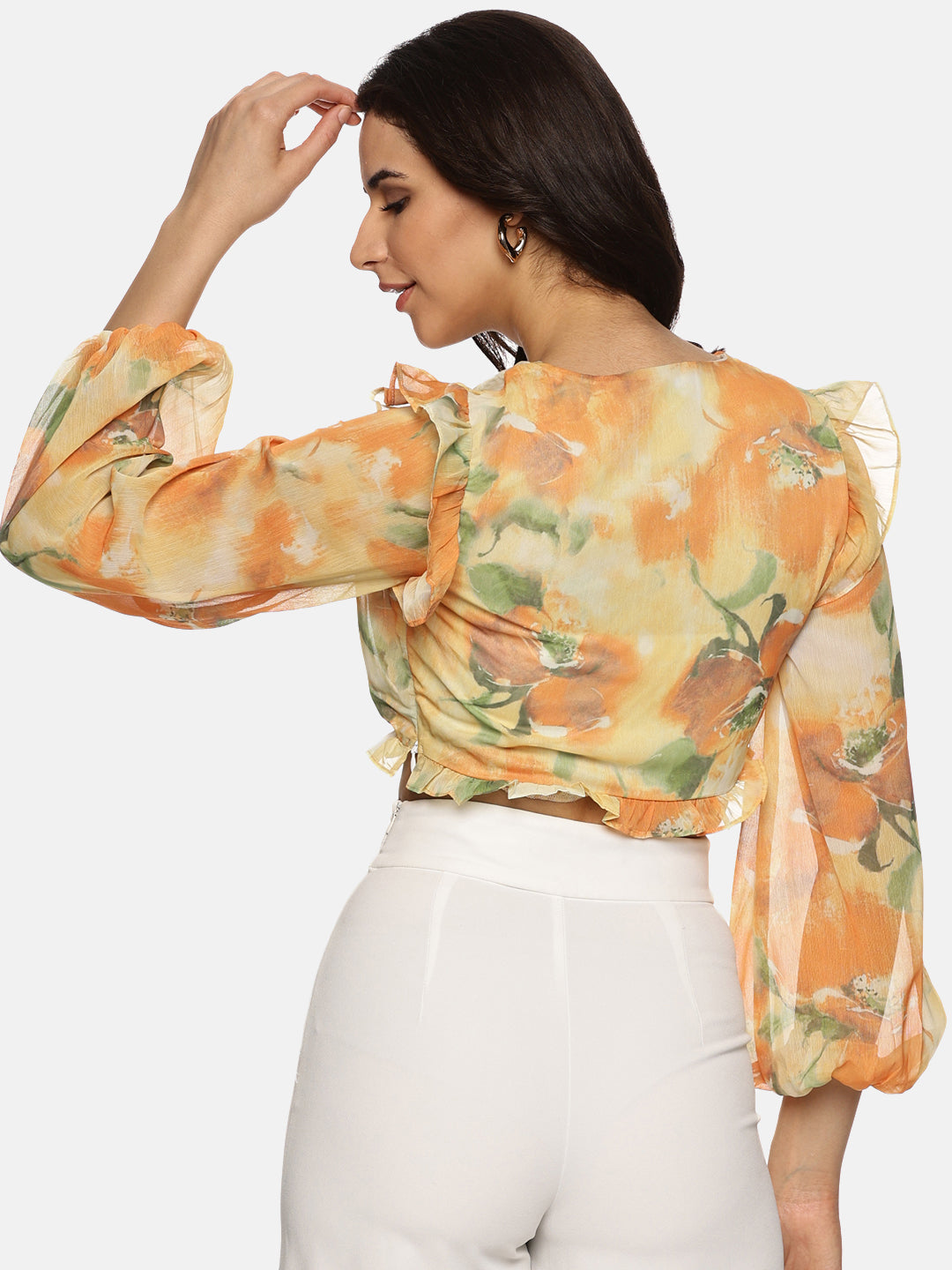 Buy Floral Yellow Front Gathered Crop Top For Women